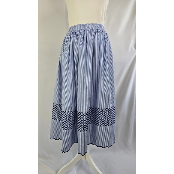 J.Crew Dresses & Skirts - J.Crew Blue White Striped Eyelet Scallop Hem Midi Skirt CA194 Womens Medium NEW